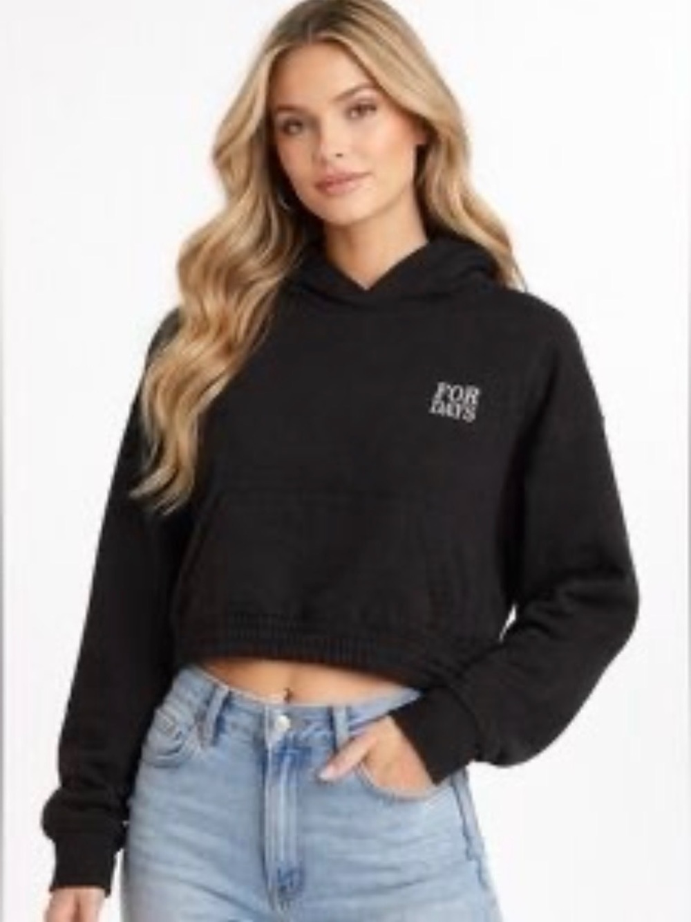 For Days Organic Cotton Cropped Hoodie Black Pullover Athleisure Medium